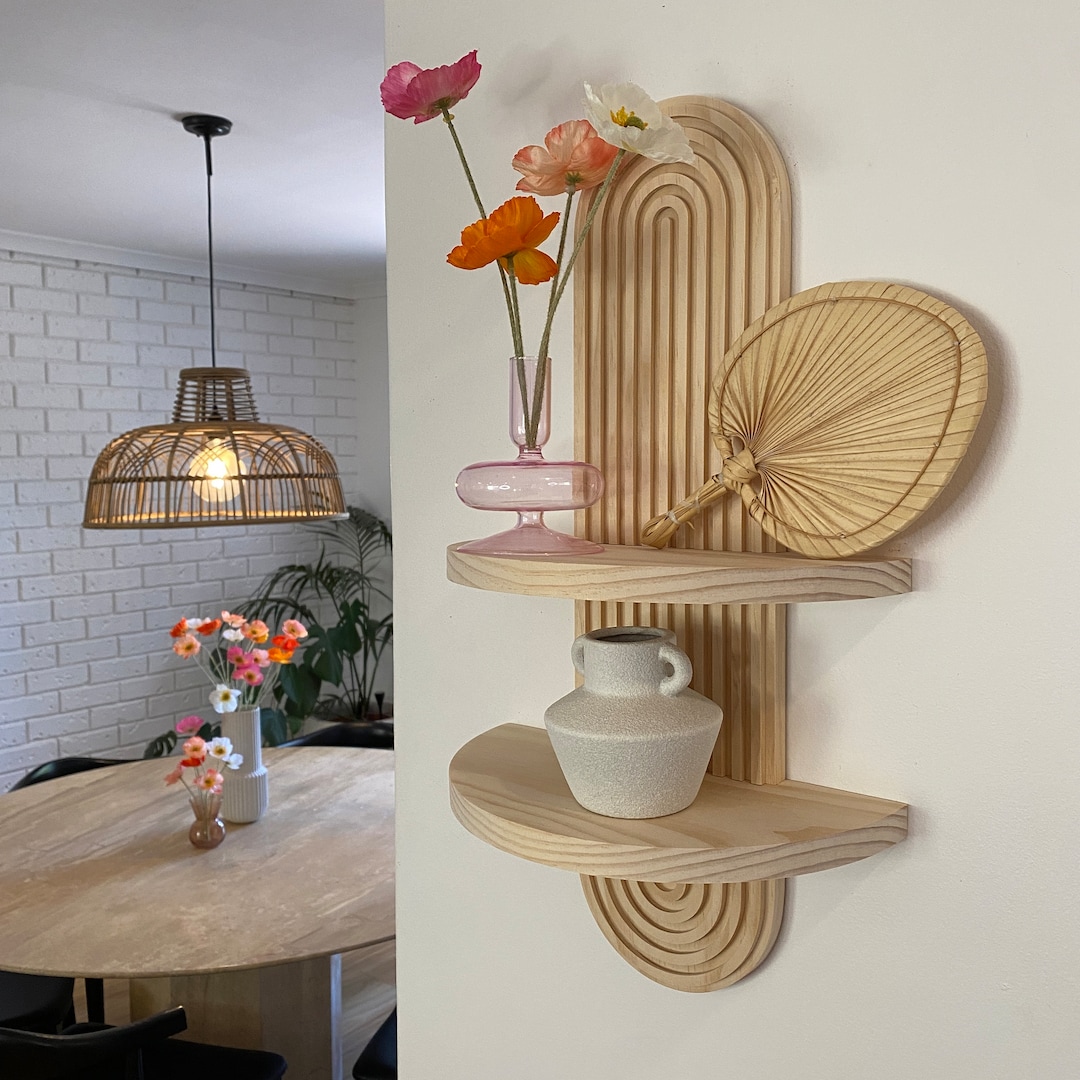 Timeless Elegance: Arched Wood Wall Shelf in Mid-century Modern Style ...
