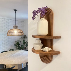 Arched Floating Shelf: Handcrafted Solid Wood, Mid-Century Modern Decor