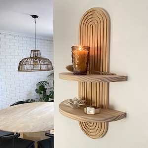 Fluted Arch Wood Wall Shelf: Boho Floating Shelves