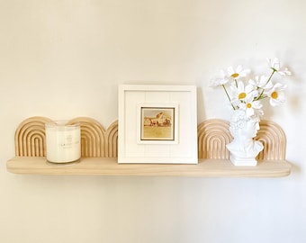 Handmade Arched Floating Shelf: Mid-Century Modern Wood Wall Display