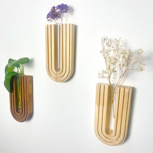 Mid-Century Modern Pflanzgefäß aus Holz - Indoor Vermehrungsstation Wandvase - Hängendes Wanddekor für Pflanzen