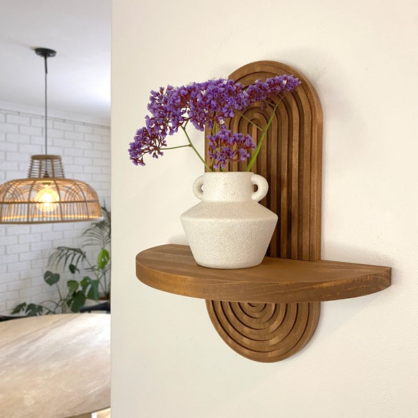 Arched Fluted Wooden Wall Shelf: Handcrafted Vintage-Inspired Decor for Elegant Homes & Perfect Housewarming Gift