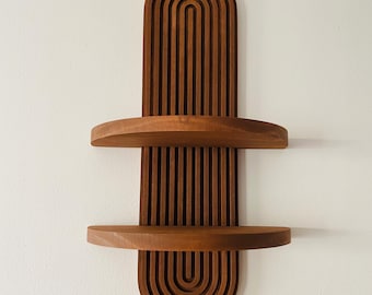 Arched Fluted Floating Wall Shelf: Mid Century Modern Solid Wood