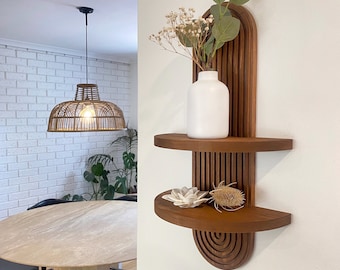 Mid-Century Modern Arched Wood Shelf: Floating Wall Decor
