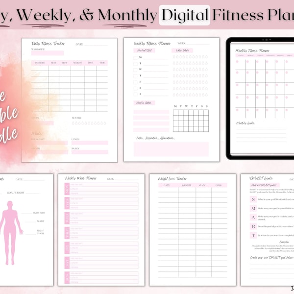 Fitness Planner | Workout Tracker for Daily Exercise | Health Fitness Tracker | Workout Calendar | Workout Planner | Digital Workout Planner