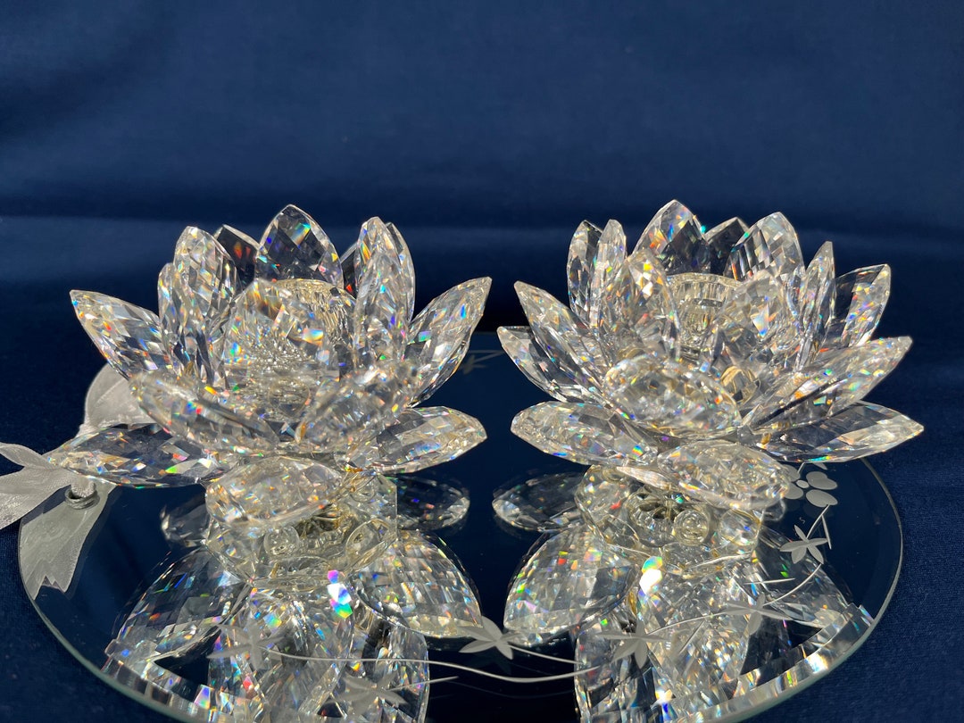 Vintage Swarovski Crystal Water Lilly Candlestick Holders 7600 Pair Etsy