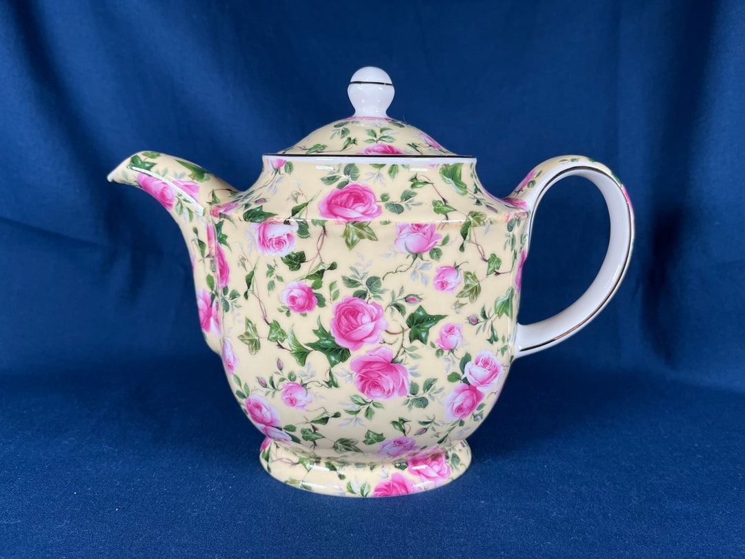 James Sadler Yellow Sophie Chintz Rose Teapot Etsy