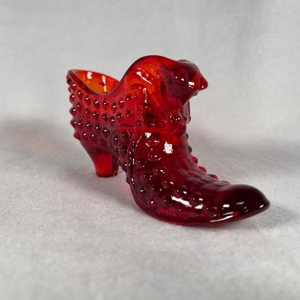 Fenton Art Glass Ruby Hobnail Cat Head Glass Slipper