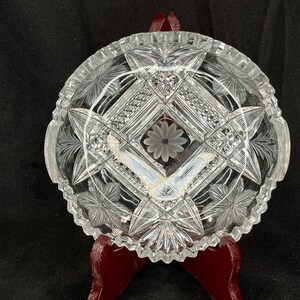 American Cut Glass 7-inch Bowl Dish with Sawtooth Scalloped Edge