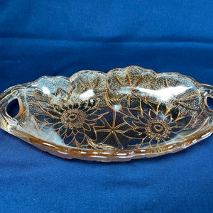 Indiana Glass Marigold Carnival Glass Oval Dish With Handles