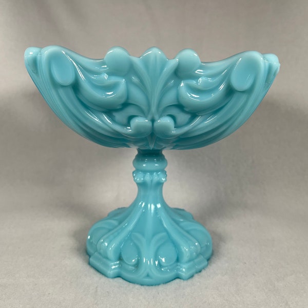 Portieux Vallerysthal French Aqua Blue Opaline Compote