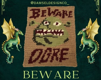 Beware Ogre Tapestry Crochet Pattern | PDF ONLY | Green Brown Crochet Wall Hanging Pattern | Instant Download