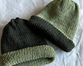 Handmade Reversible Knit Beanie: Dual-Sided Acrylic Winter Hat