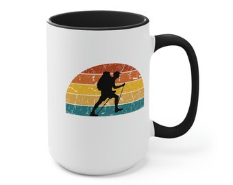 Retro Sunset Hiking Mug, Take a Hike Mug, Hiking Mug, Hiking with Dog,  Hiking Gifts,  Hiking Coffee Cup, Outdoorsy Couple Birthday Gift