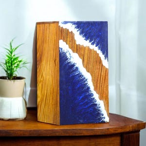 Handcrafted Rosewood Urn: Ocean Wave Resin Memorial Box