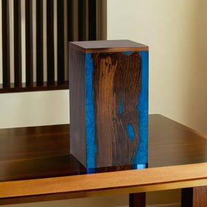 Handmade Rosewood Urn Box: Epoxy Resin Inlay, Adult Cremation Urn