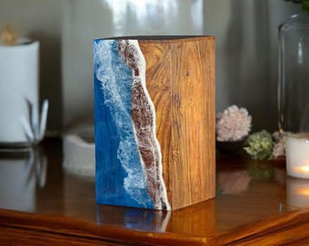 Personalized Ocean Wooden Resin Urn | Unique Urn | Modern Urn | Urns For Human Ashes | urne for mom and dad | sea lover urn