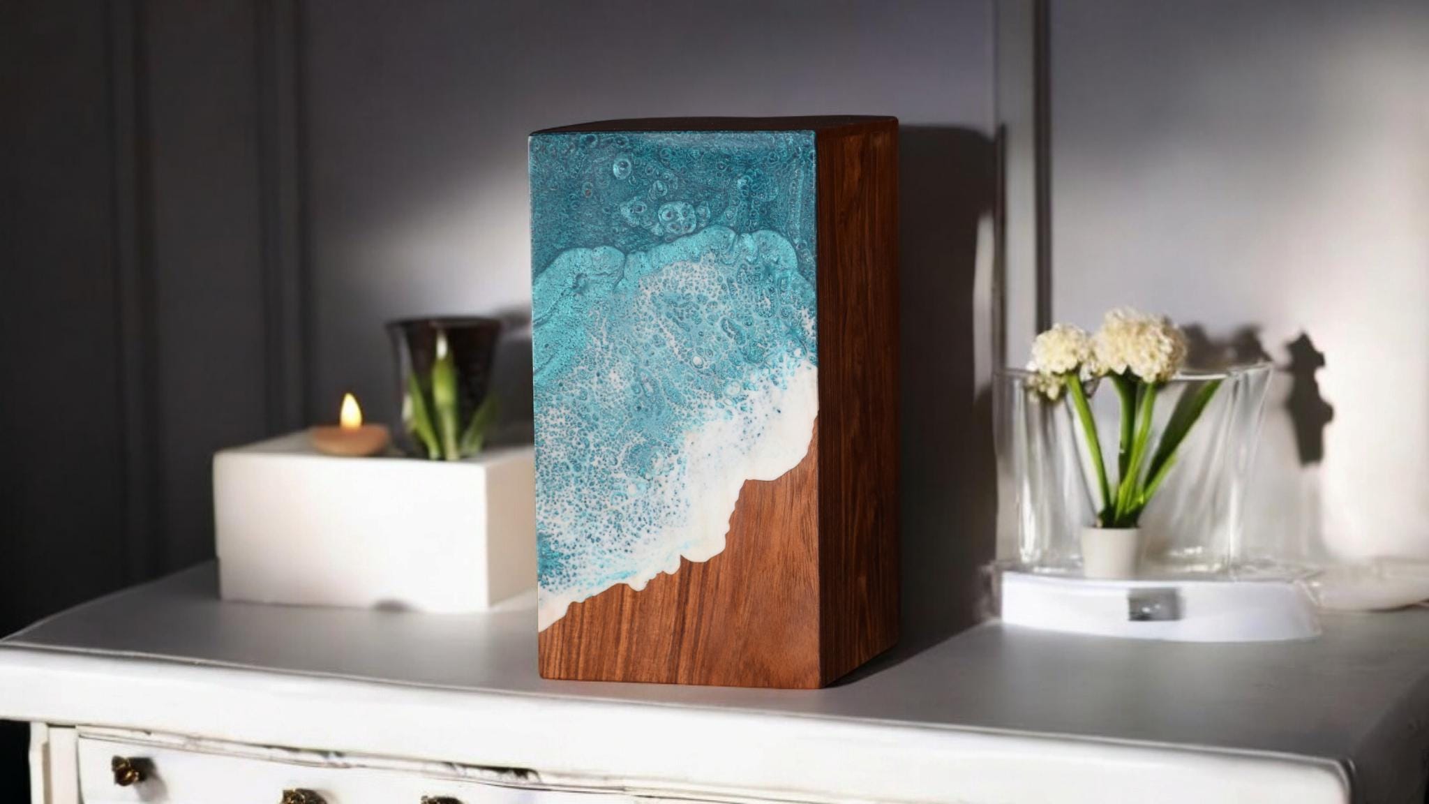 Unique Ocean Urn Box for Cremation | Beach Memorial Ashes Keepsake for Loved One