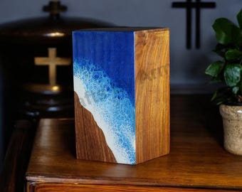 Custom Ocean-Themed Urn Box | Handcrafted Cremation Keepsake for Ashes
