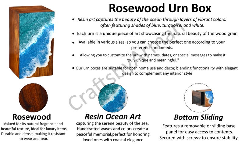 Handcrafted Wooden Ocean Urn Box: Coastal Cremation Urn for Ashes image 4