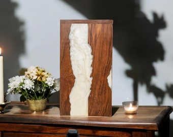 Handcrafted Rosewood and White Resin Memorial Urn Box - Elegant Remembrance Keepsake - Unique Funeral Ashes Container