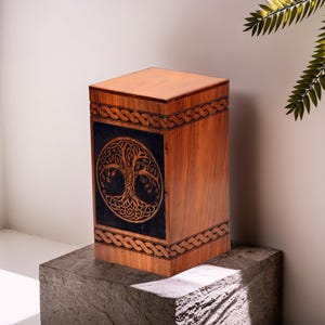 Engraved Rosewood Cremation Urn Box: Tree of Life Memorial