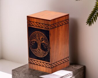 Engraved Rosewood Cremation Urn Box: Tree of Life Memorial