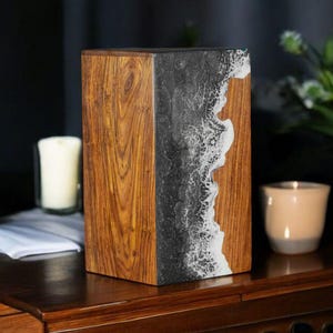 Handcrafted Rosewood Urn Box: Ocean Wave Memorial Keepsake