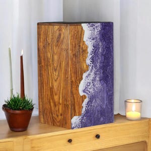 Handcrafted Rosewood Urn: Ocean Wave Resin Memorial Box