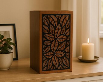 Floral Carved Wooden Cremation Urn, Personalized Memorial Box