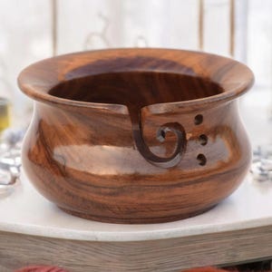 Decorative Wooden Yarn Bowl Featuring - Perfect for Crafters and Yarn Enthusiasts