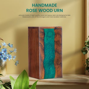 Handmade Rosewood Cremation Urn with Resin - Personalized Memorial Box