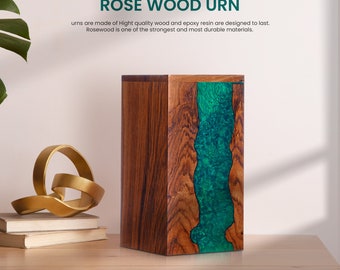 Handmade Rosewood Cremation Urn with Green Resin - Personalized Memorial Box