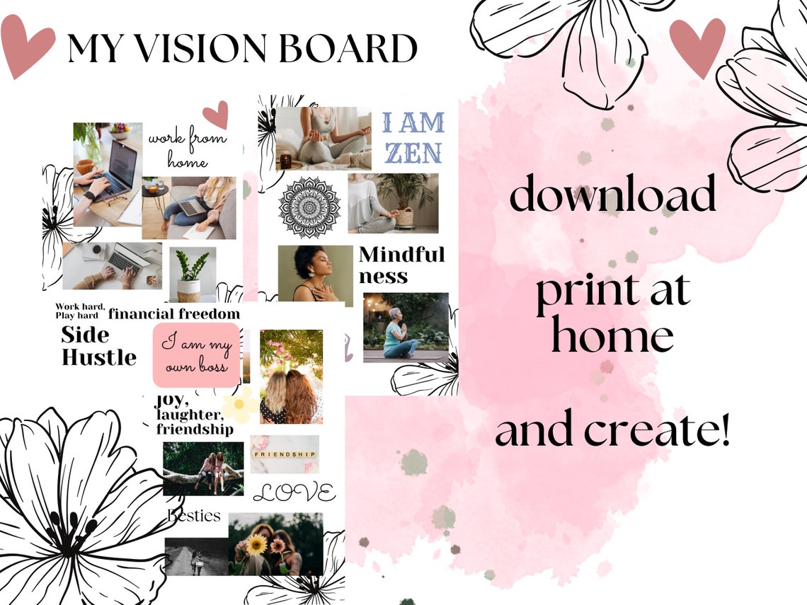 Vision Board Printables Kit, Daily Affirmation Cards, Self Care ...