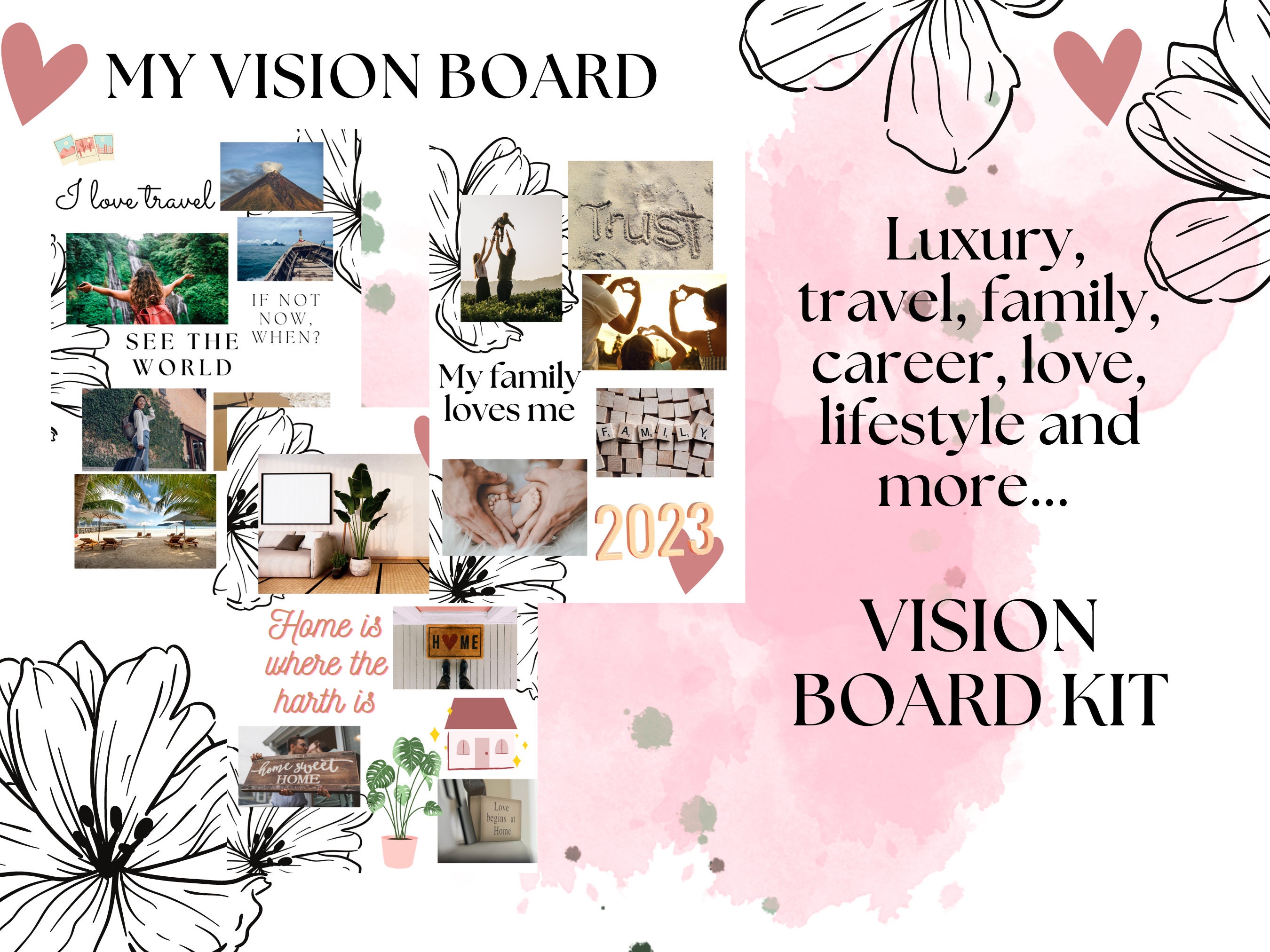 Vision Board Printables Kit, Daily Affirmation Cards, Self Care ...