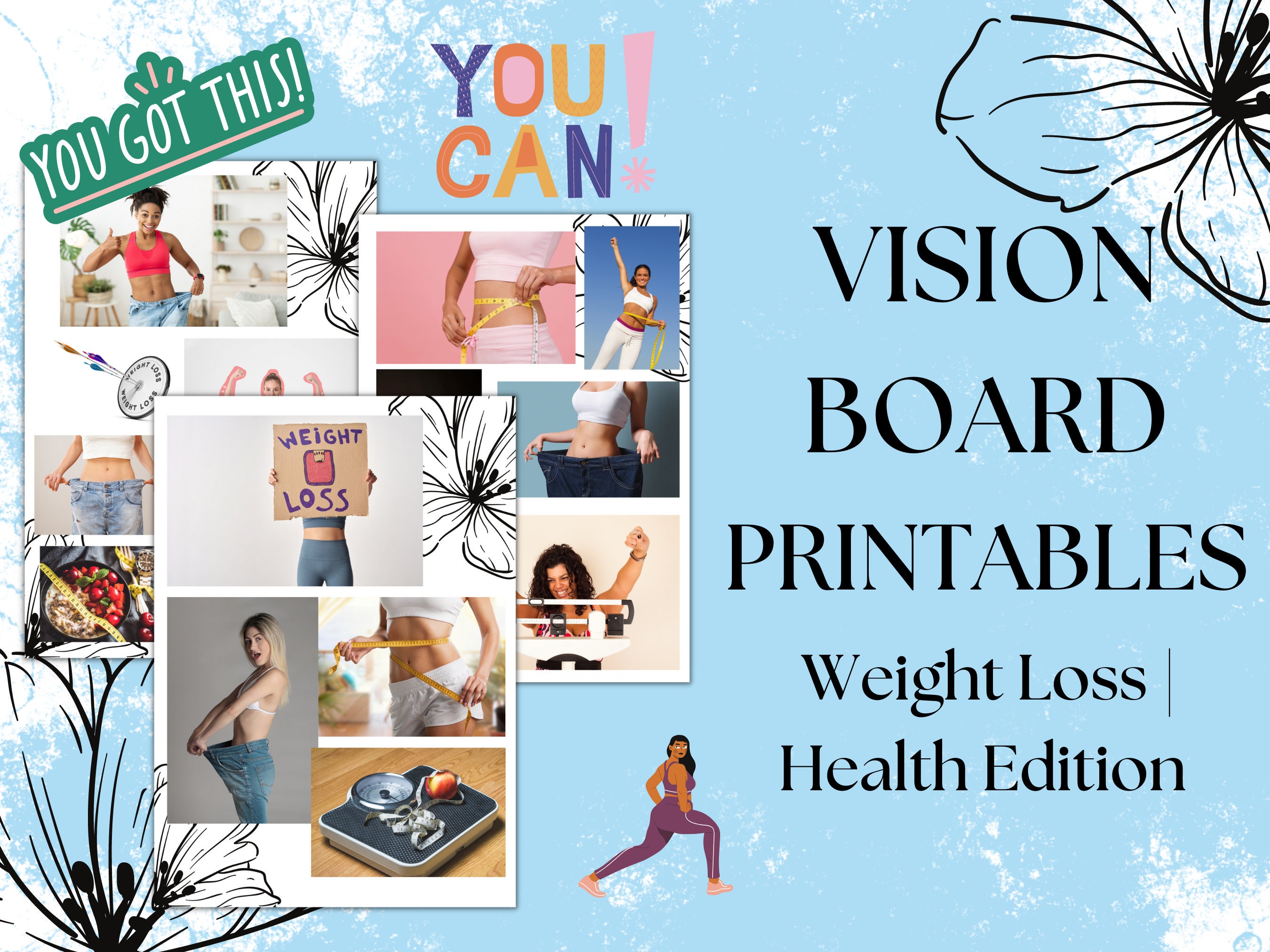 VISION BOARD Printables, Weight Loss Vision Board, Health Vision Board, Manifest Kit, Vision