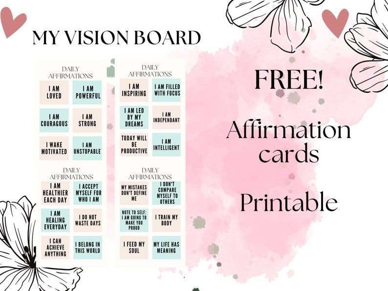 Vision Board Printables Kit, Daily Affirmation Cards, Self Care ...