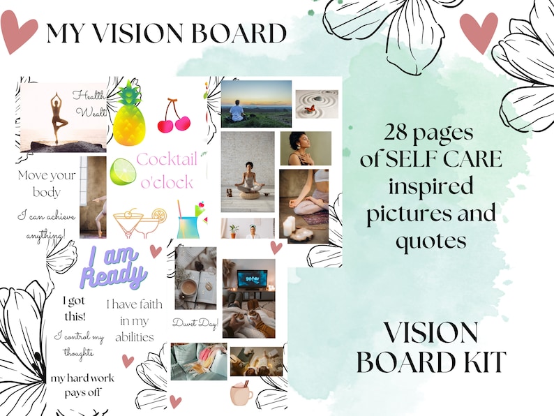 Vision Board Printables, Self Care Edition, Manifestation Kit, Digital