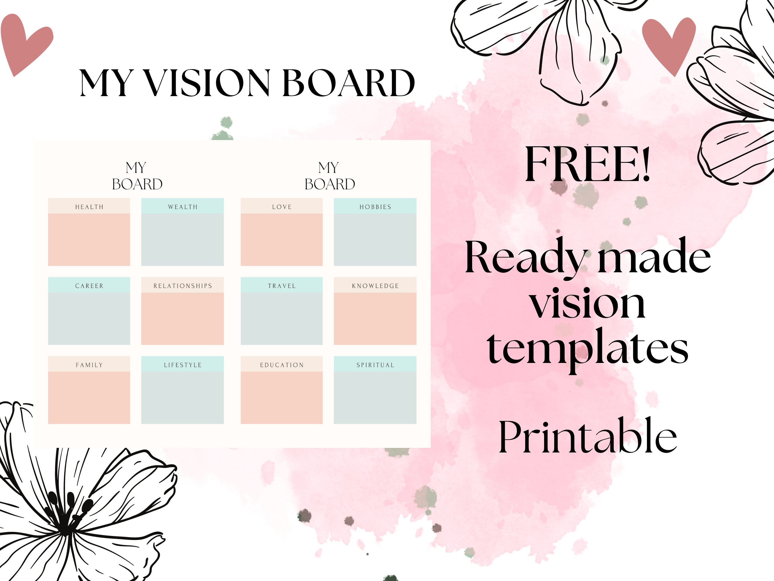 Vision Board Printables Kit, Daily Affirmation Cards, Self Care ...
