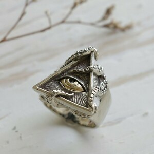 Bague Œil D'Horus Octopus Acier Inoxydable - Style Égyptien Freemason Illuminati Homme Femme