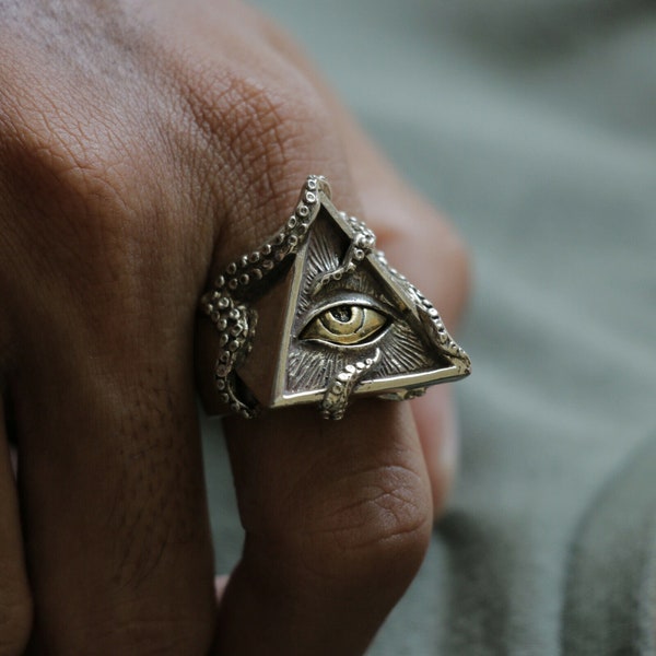 Stainless Steel The Eye of Horus Ring Egyptian Illuminati Triangle Punk Jewelry | Fun Gift For. Men, Women and Kids