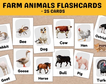 Farm Animals Flashcards, Homeschool Montessori Materials, Toddler Flash Cards, Toddler Activity Kindergarten Game Printable Kids PDF