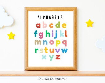 Rainbow Alphabet Print, Small Letters, ABC Poster, Nursery Alphabet Printable Wall Art, Educational Wall Art,  Printable Wall art , Download