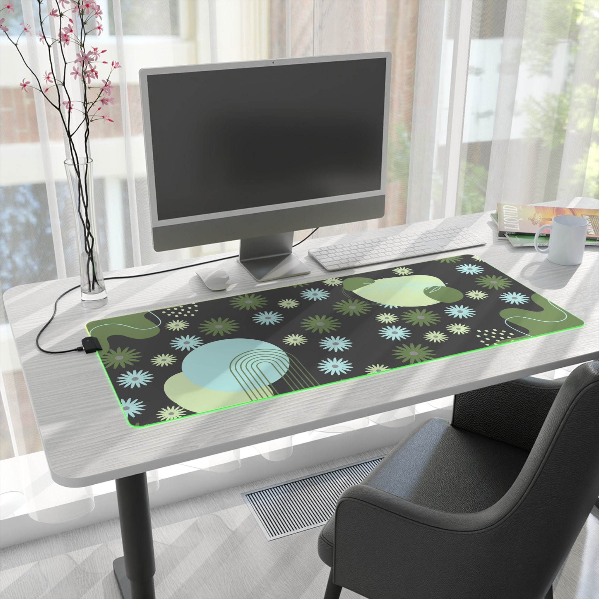 Calming Botanical Green Aesthetic Design With Floral Accents Abstract ...