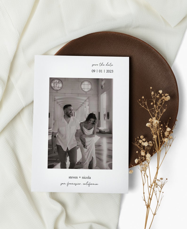 Modern Minimal Double Sided Black and White Photo Save the Etsy