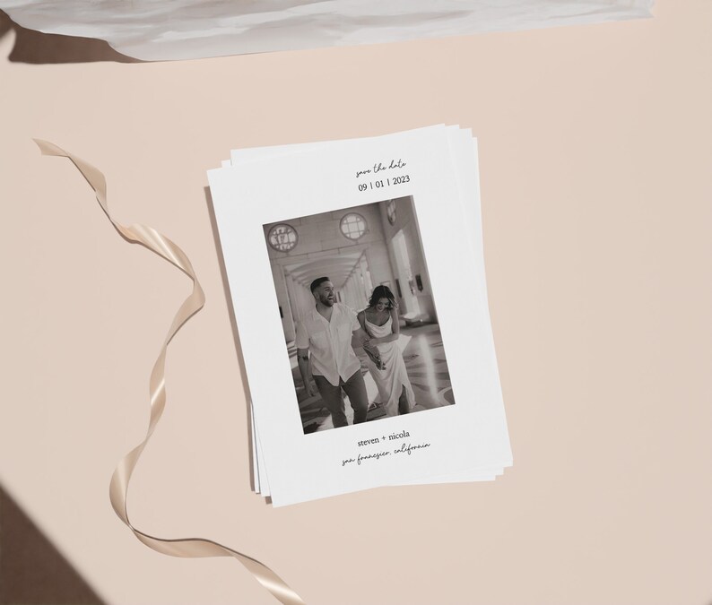 Modern Minimal Double Sided Black and White Photo Save the Etsy