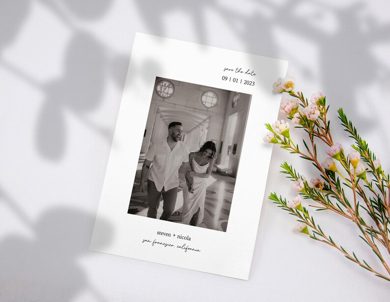 Modern Minimal Double Sided Black and White Photo Save the Etsy