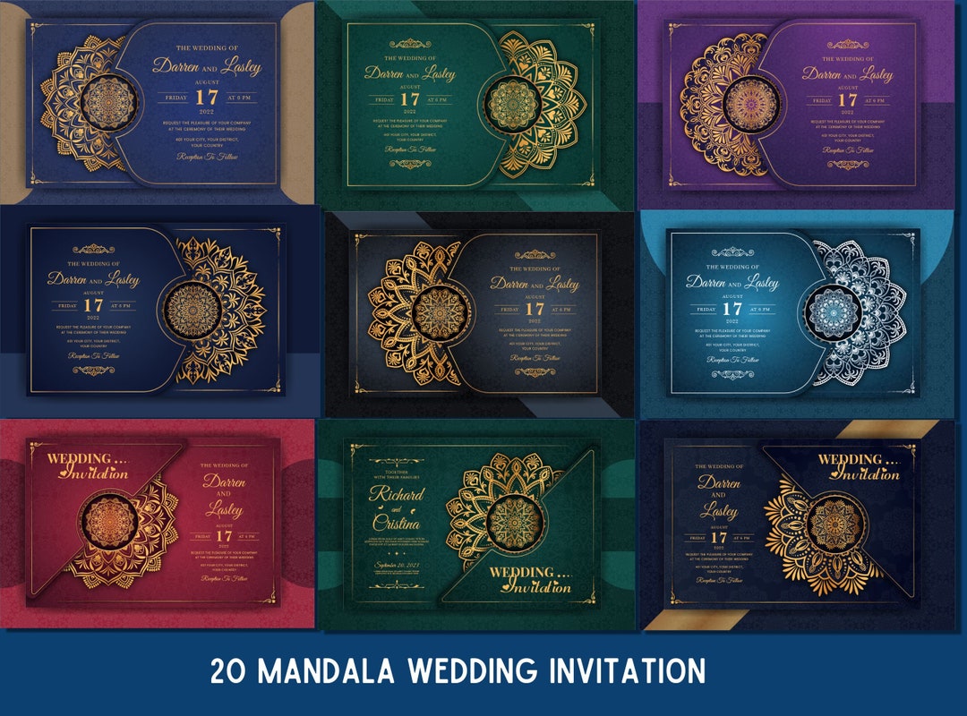 20 Printable Indian Wedding Invitation Bundle, Mandala Wedding Invite ...