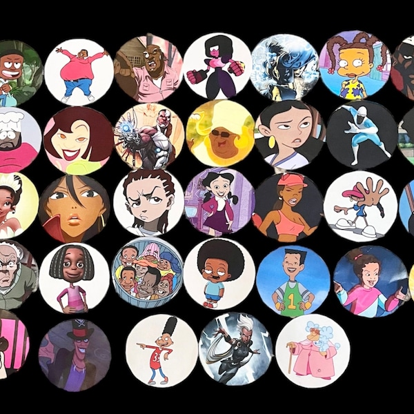 Cartoon Character African American Icons - Pinback Buttons 2.25"