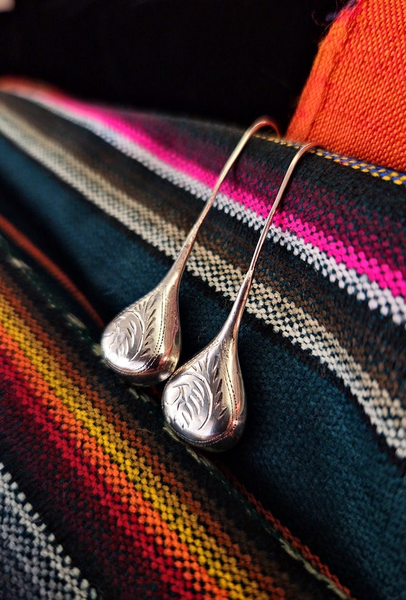 Embossed Silver Drop Earrings